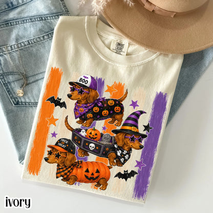 Halloween Dachshund Comfort Colors® Shirt Doxie Pumpkin Costume Tee Spooky Season Cute Wiener Dog TShirt Trick or Treat Fall Animal T-Shirt