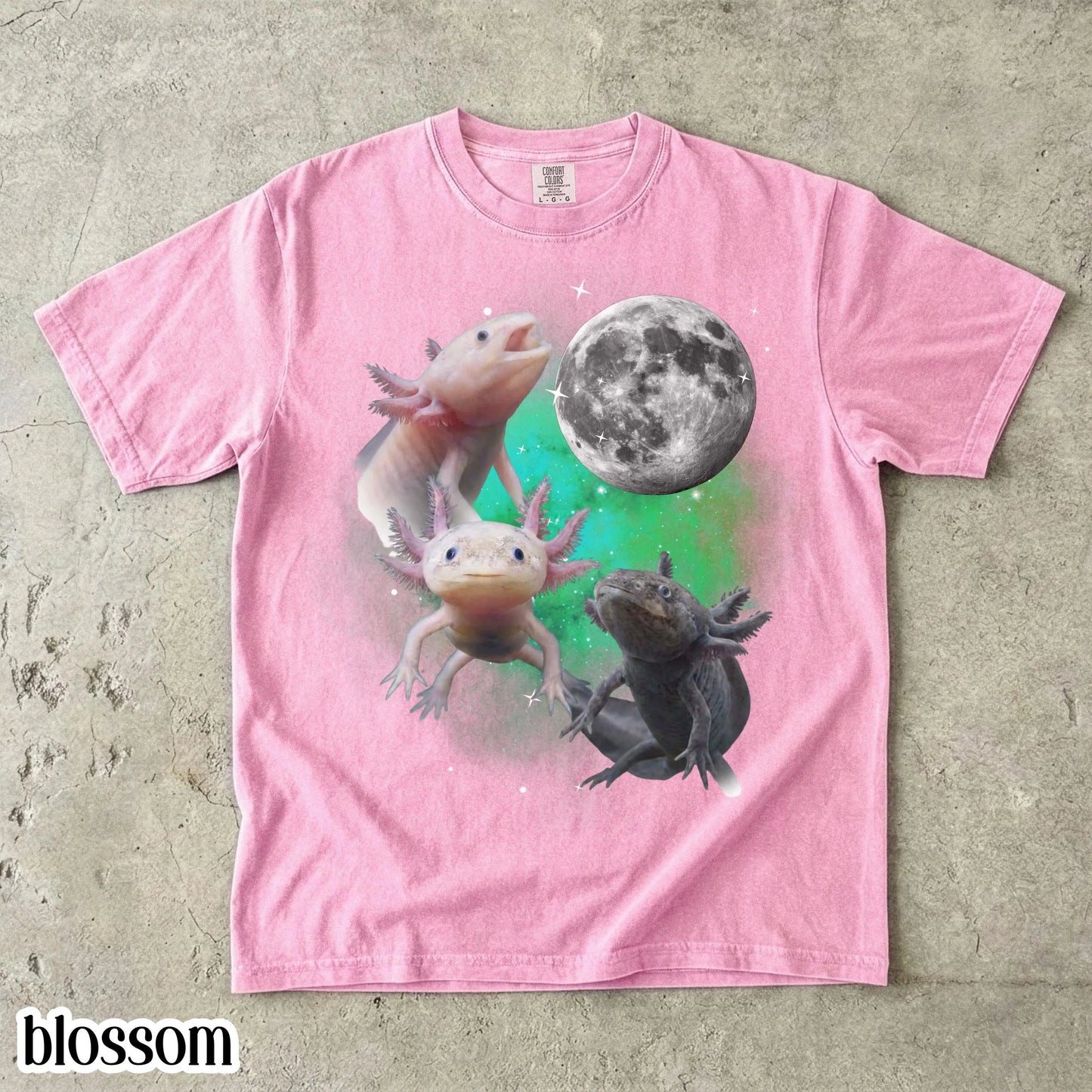 Axolotl Comfort Colors® Shirt Funny Moon Howling Axolotl TShirt 90s Bootleg Funny Aquatic Salamander Lightning Tee Cute Amphibian Lover