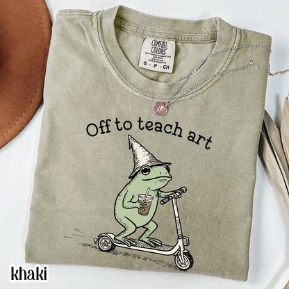 Comfort Colors® Art Teaher Shirt Funny Art Teacher Back to School T-shirt Silly Off To Teach Frog Iced Coffee Tee Cute Elementary Teacher