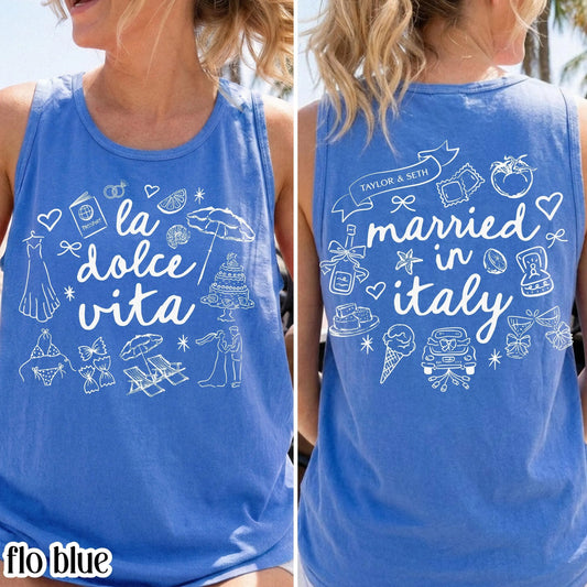 Comfort Colors® Italy Tank Top Custom Bride Tank Bachelorette Shirt Dolce Italia Chapel Shirt Married in Italy Party Destination Wedding