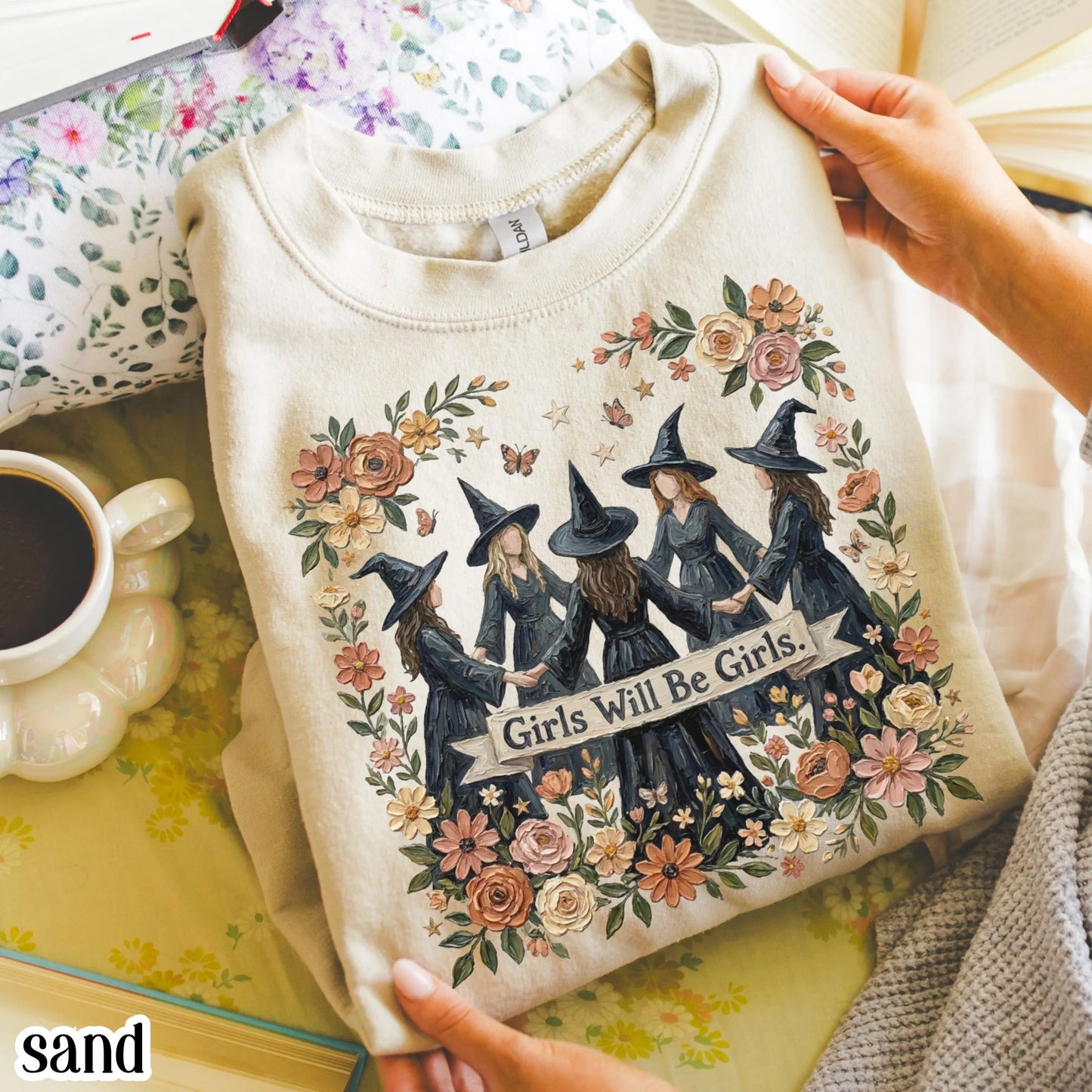 Girls Will Be Witches Floral Boho Sweatshirt