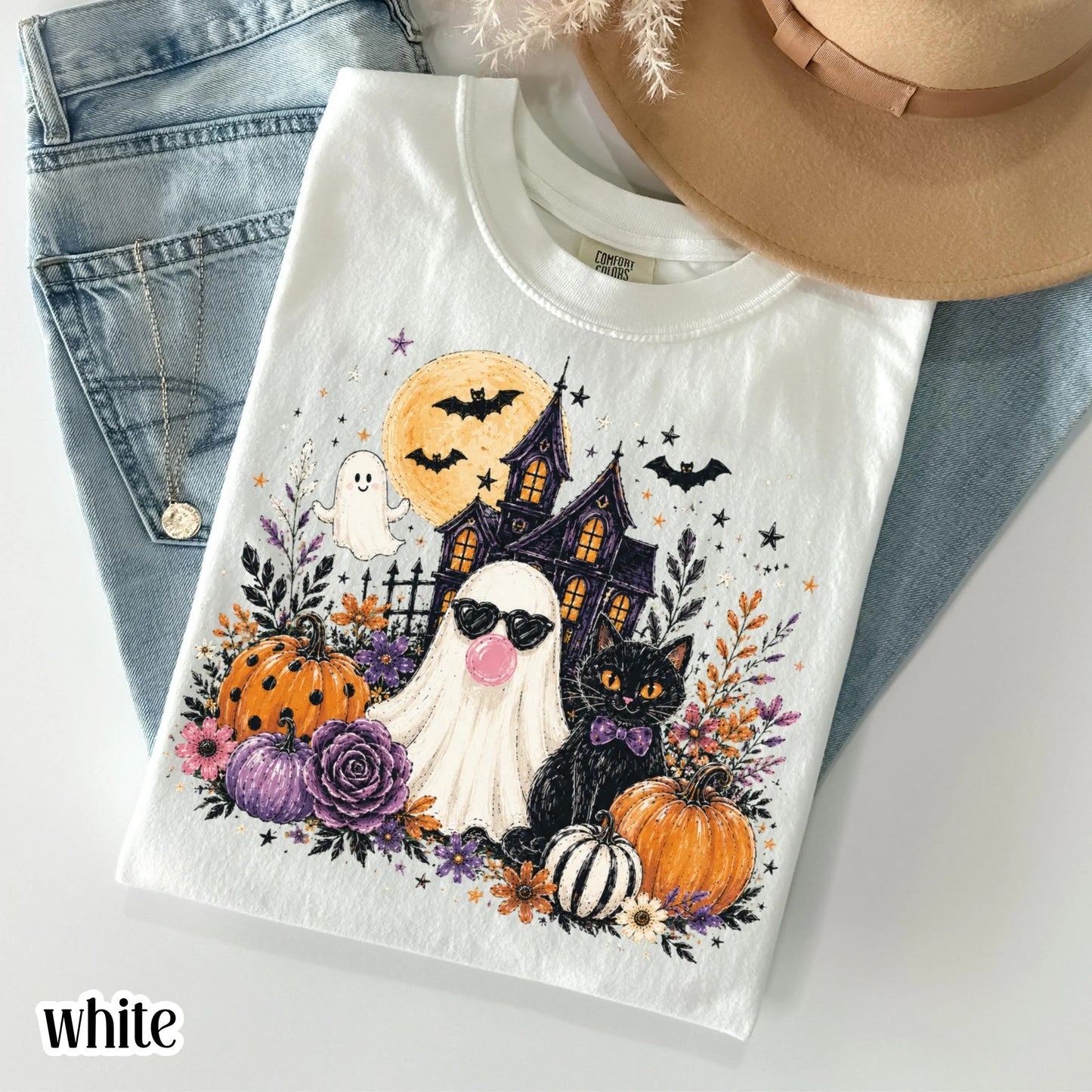 Ghost Blowing Bubble Gum Cute Floral Spooky Season Comfort