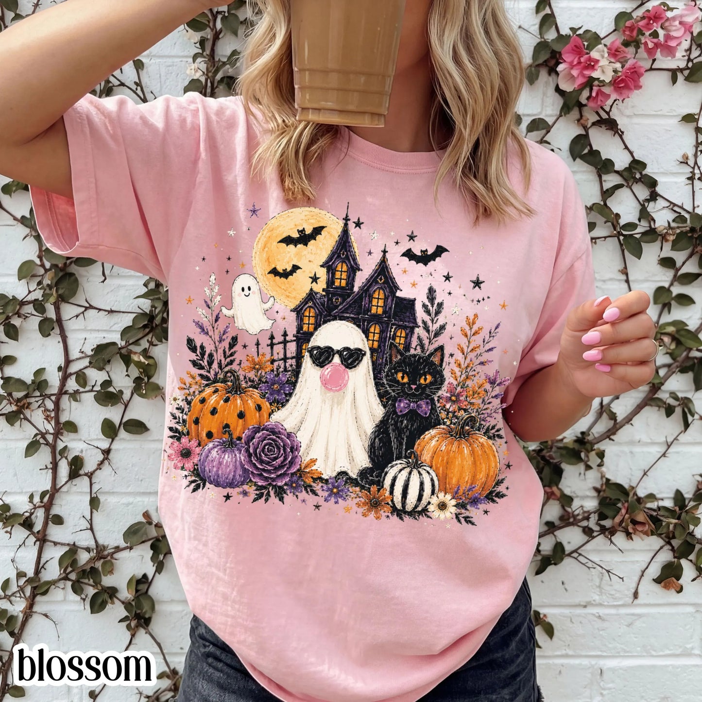 Ghost Blowing Bubble Gum Cute Floral Spooky Season Comfort