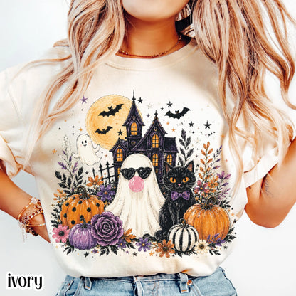 Ghost Blowing Bubble Gum Cute Floral Spooky Season Comfort