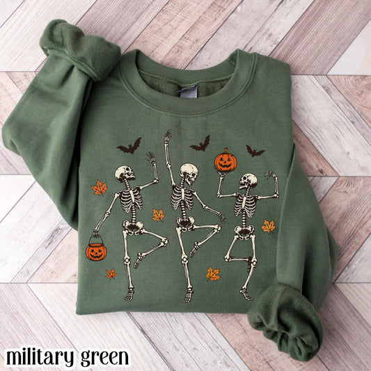 Dancing Skeleton Vintage Pumpkin Halloween Sweatshirt
