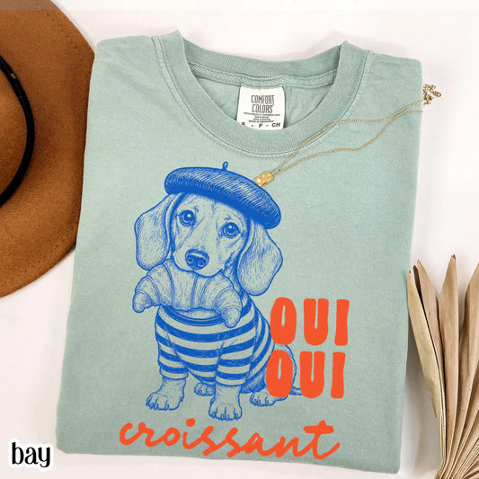 Oui Oui Croissant Dachshund Comfort Colors Tee