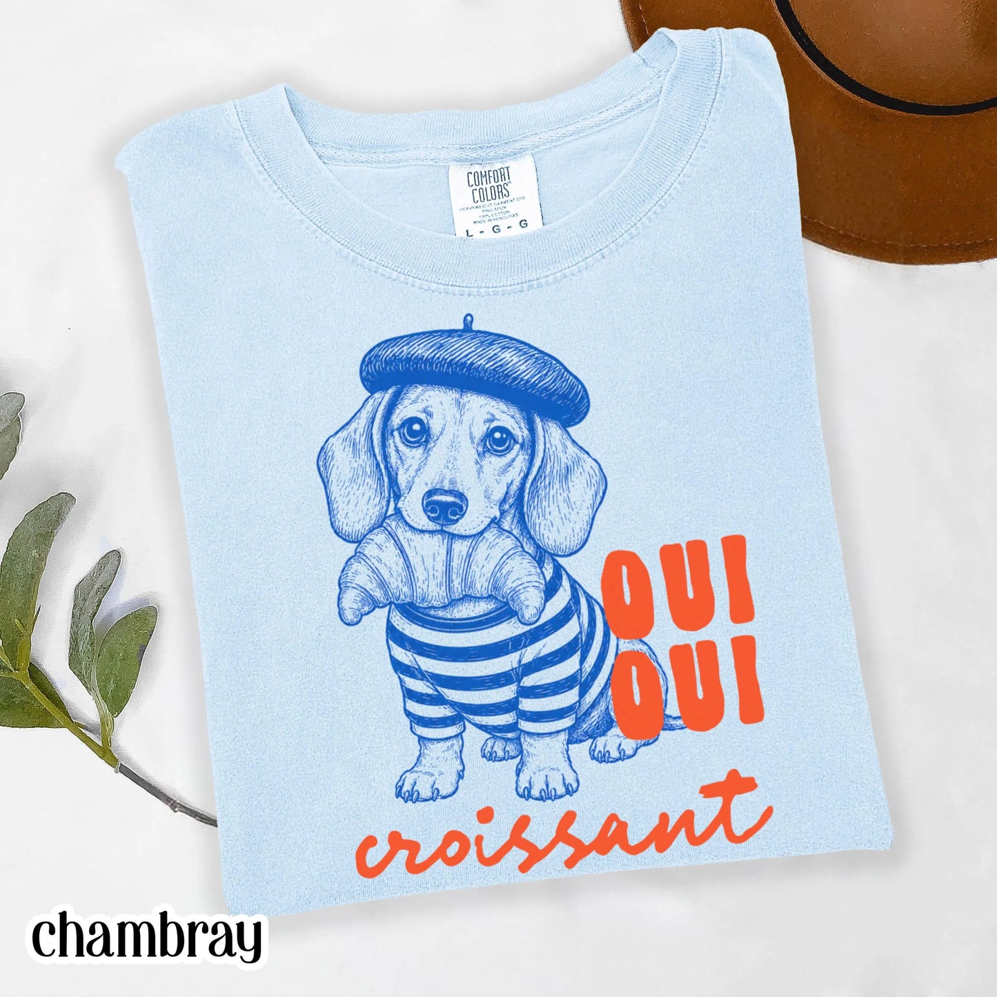 Oui Oui Croissant Dachshund Comfort Colors Tee