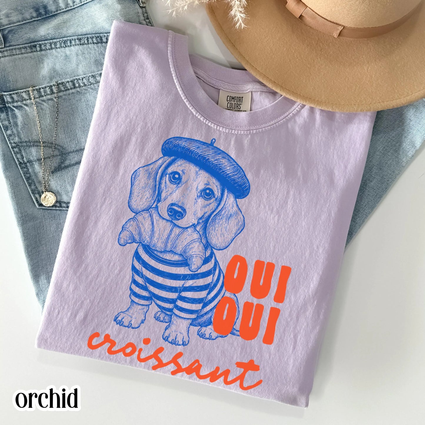 Oui Oui Croissant Dachshund Comfort Colors Tee