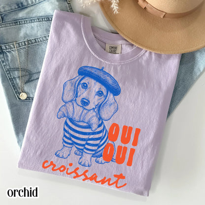 Oui Oui Croissant Dachshund Comfort Colors Tee