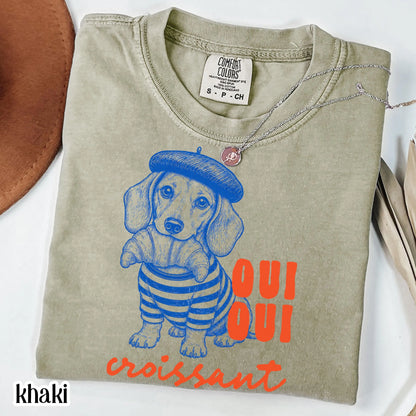 Oui Oui Croissant Dachshund Comfort Colors Tee