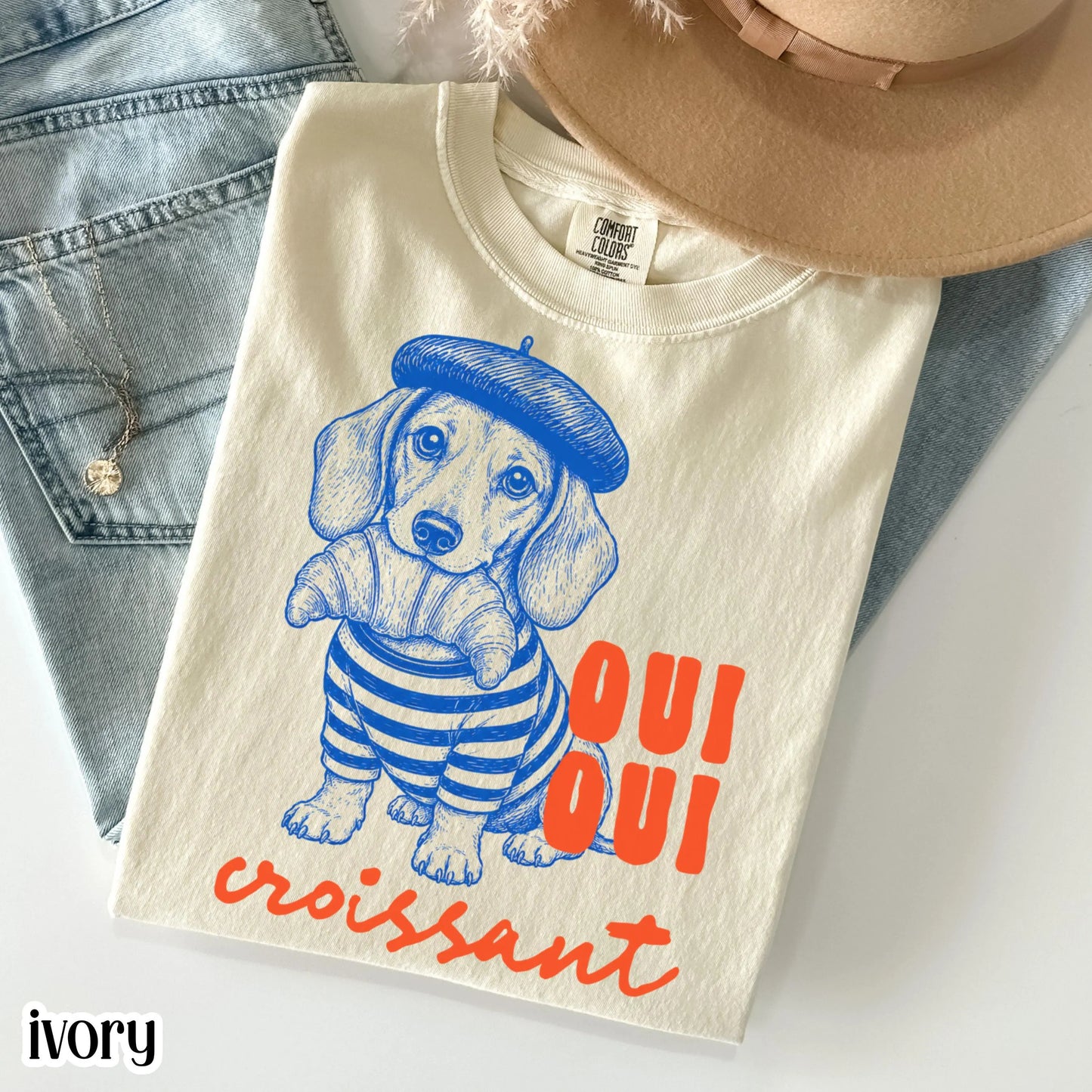 Oui Oui Croissant Dachshund Comfort Colors Tee