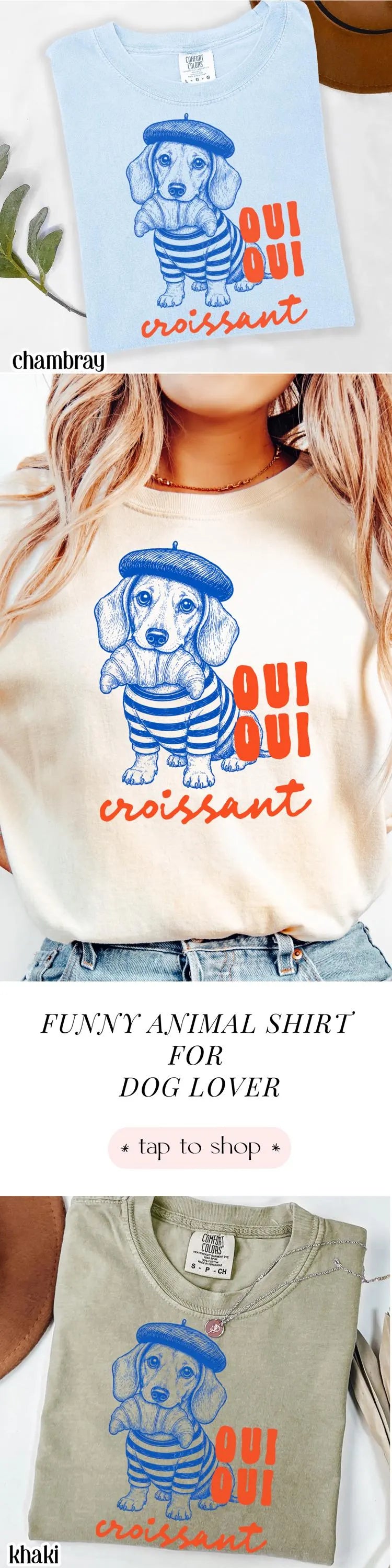 Oui Oui Croissant Dachshund Comfort Colors Tee