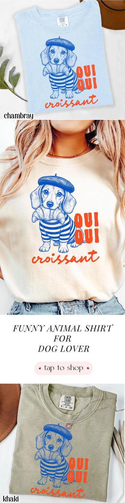 Oui Oui Croissant Dachshund Comfort Colors Tee