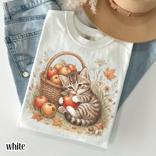 Vintage Fall Kitten & Apples Comfort Colors Tee
