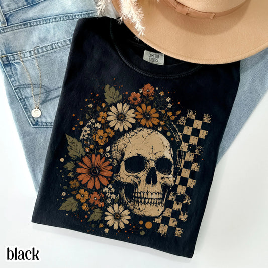 Boho Floral Skull Comfort Colors Tee