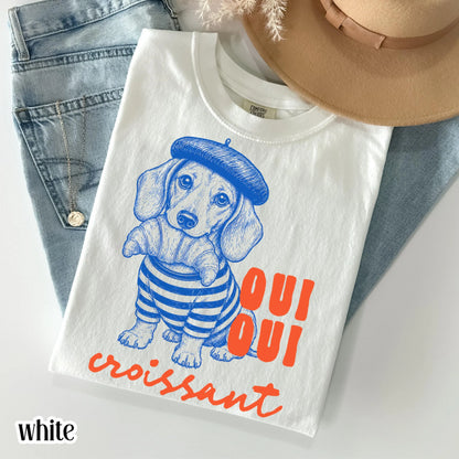 Oui Oui Croissant Dachshund Comfort Colors Tee