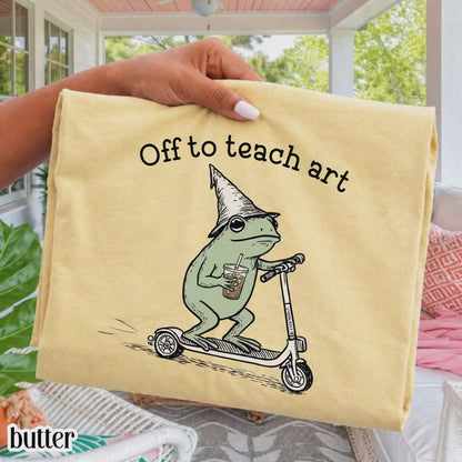 Comfort Colors® Art Teaher Shirt Funny Art Teacher Back to School T-shirt Silly Off To Teach Frog Iced Coffee Tee Cute Elementary Teacher